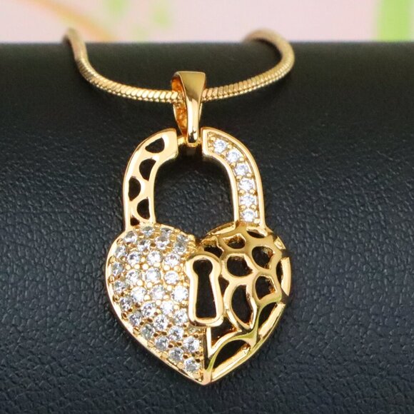 "Rose Gold Heart Lock Pendant with Crystal Accents and Cutout Design, XPPT1252 - Picture 1 of 12